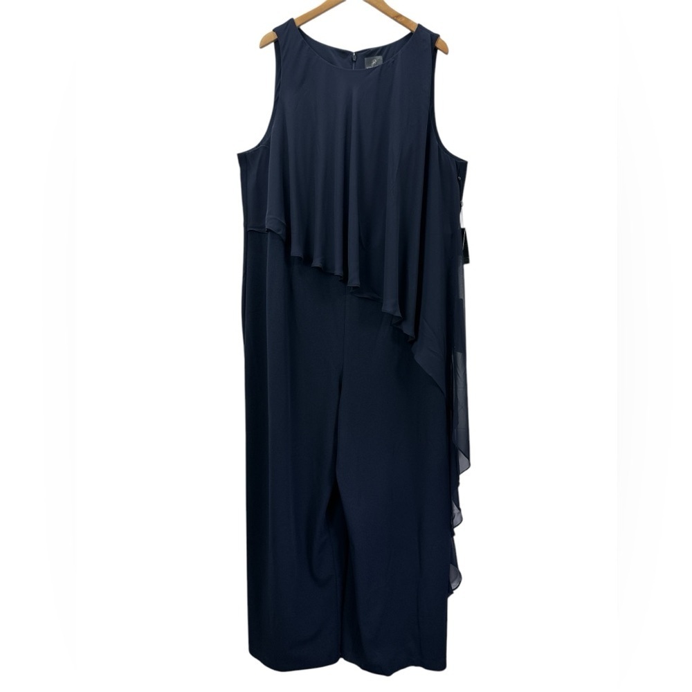 NWT Adrianna Papell Chiffon And Crepe Jumpsuit Midnight Navy Blue Plus - Picture 4 of 16